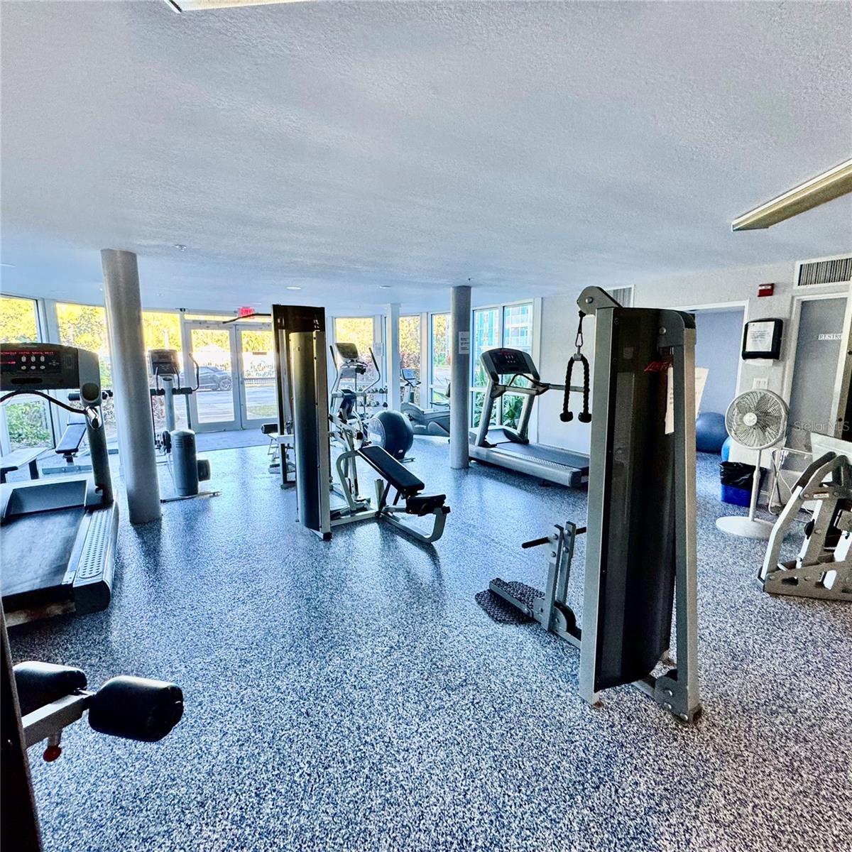 Bright fitness center filled with natural light