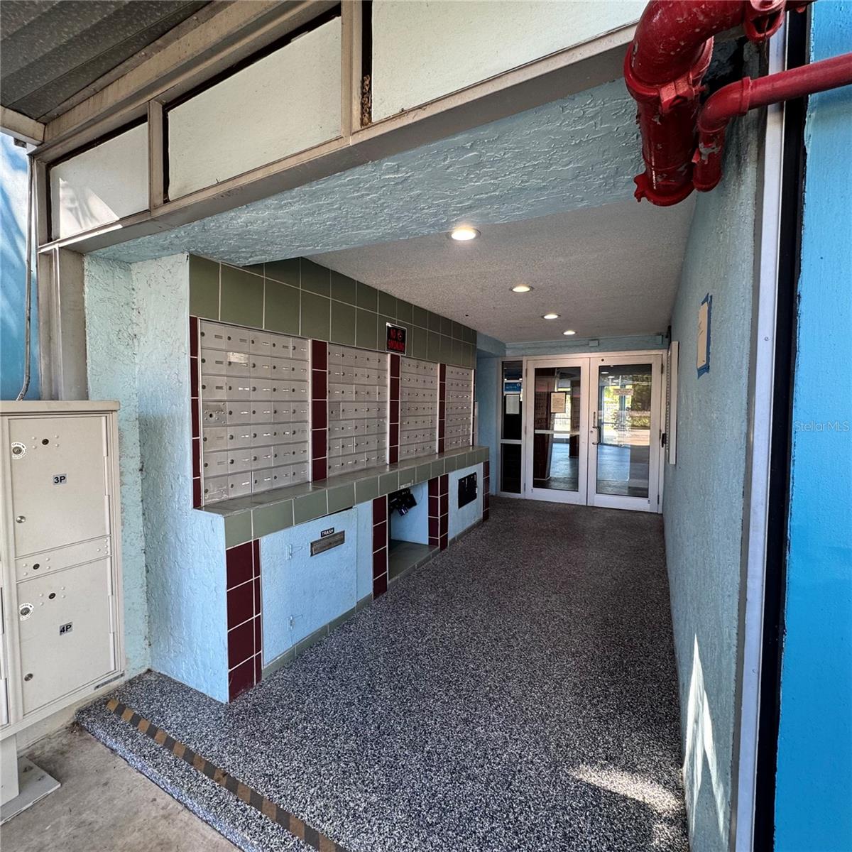 Mailbox area at front of building