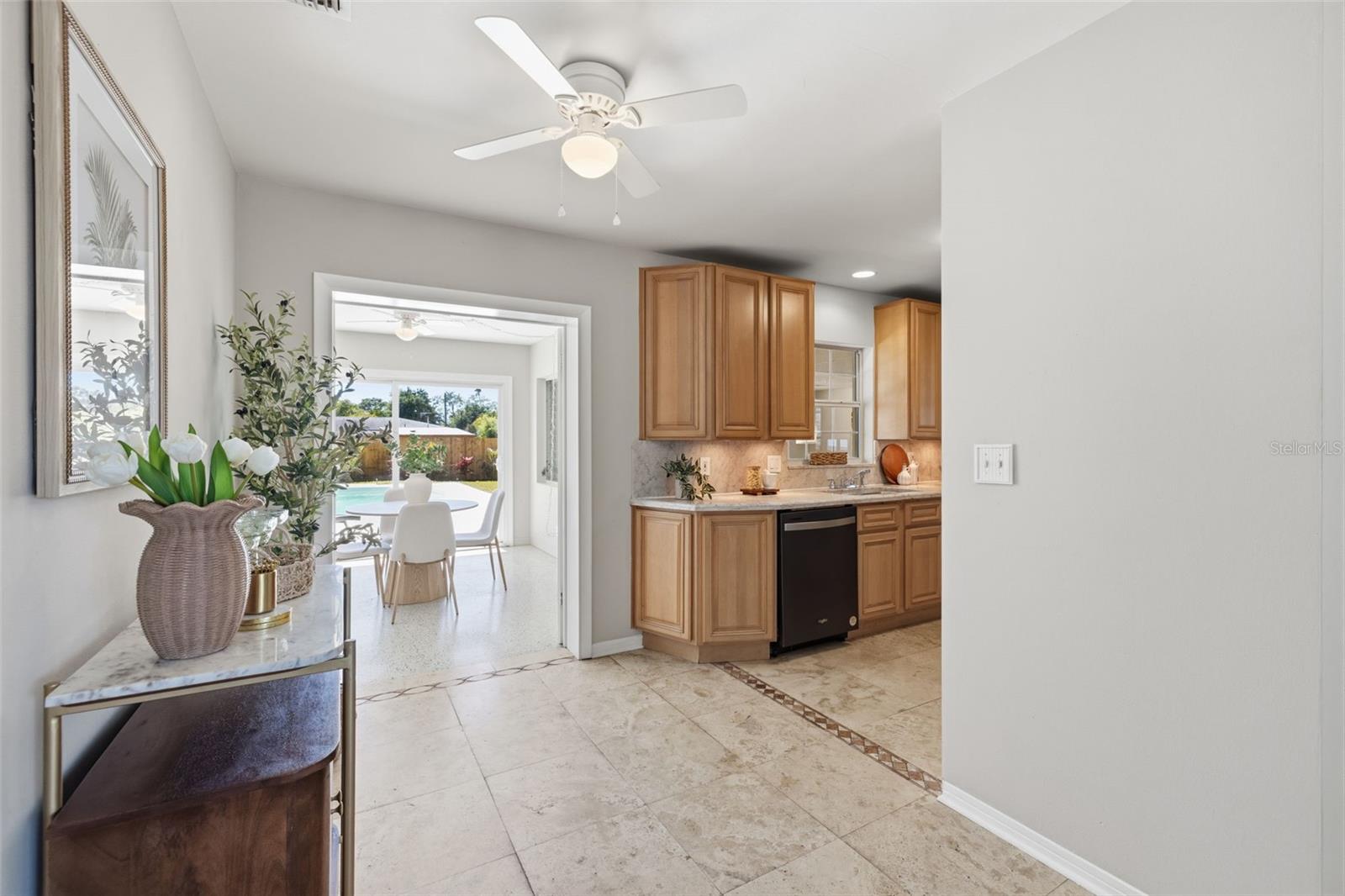 View from living area toward kitchen showcasing functional flow.