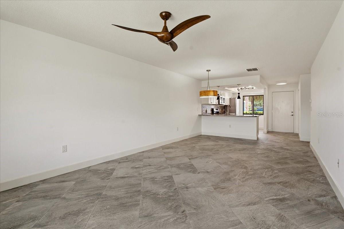 Living room looking toward dining area and kitchen