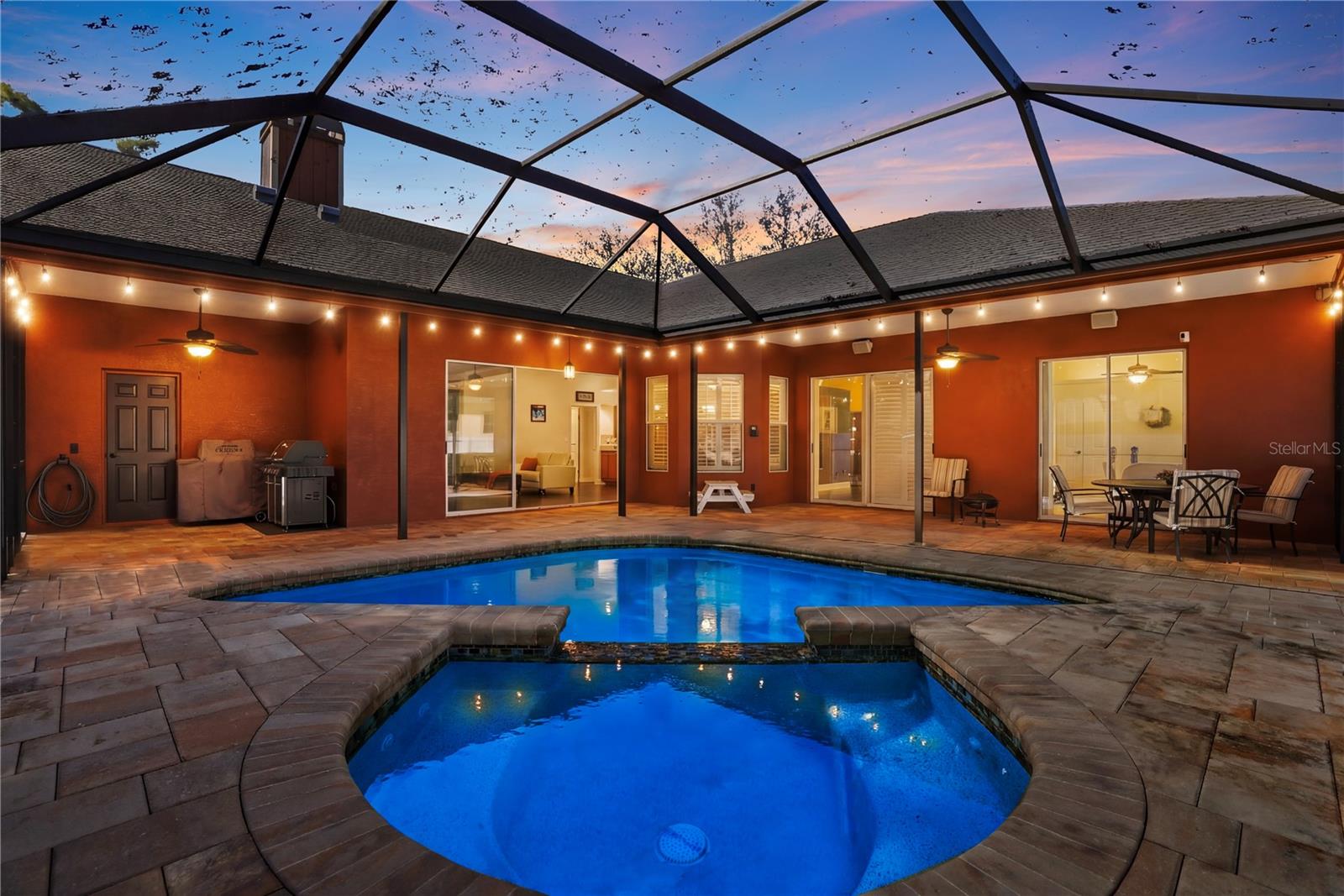 Twilight pool with LED colored lights