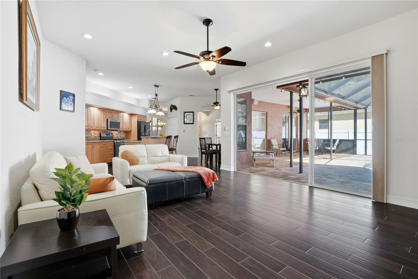 Family room - check out these sliders with gorgeous views of the pool