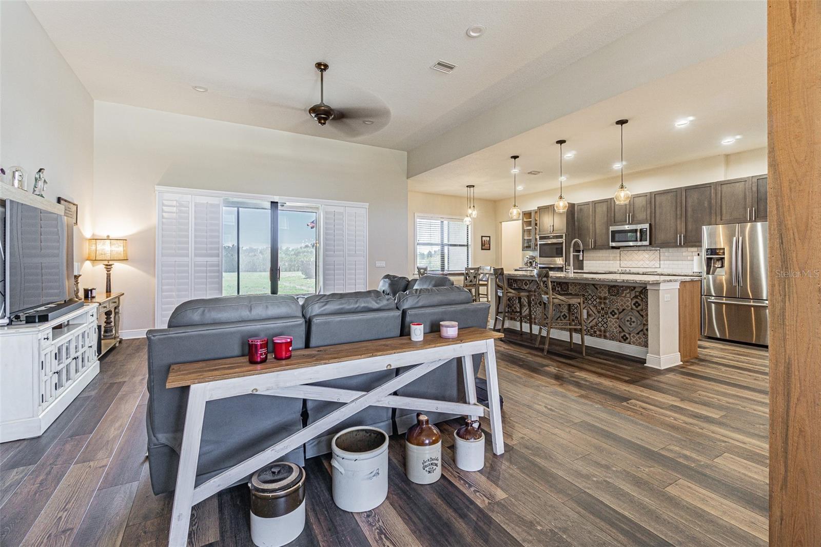 Cathedral ceilings in this  OPEN, BRIGHT great room!