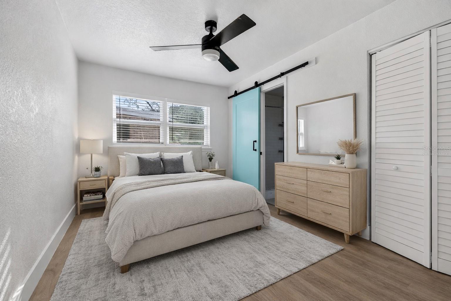 Virtually staged primary bedroom