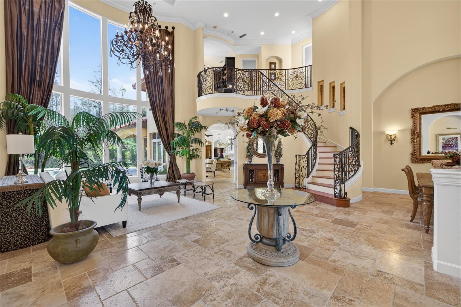 Formal living room with soaring ceilings