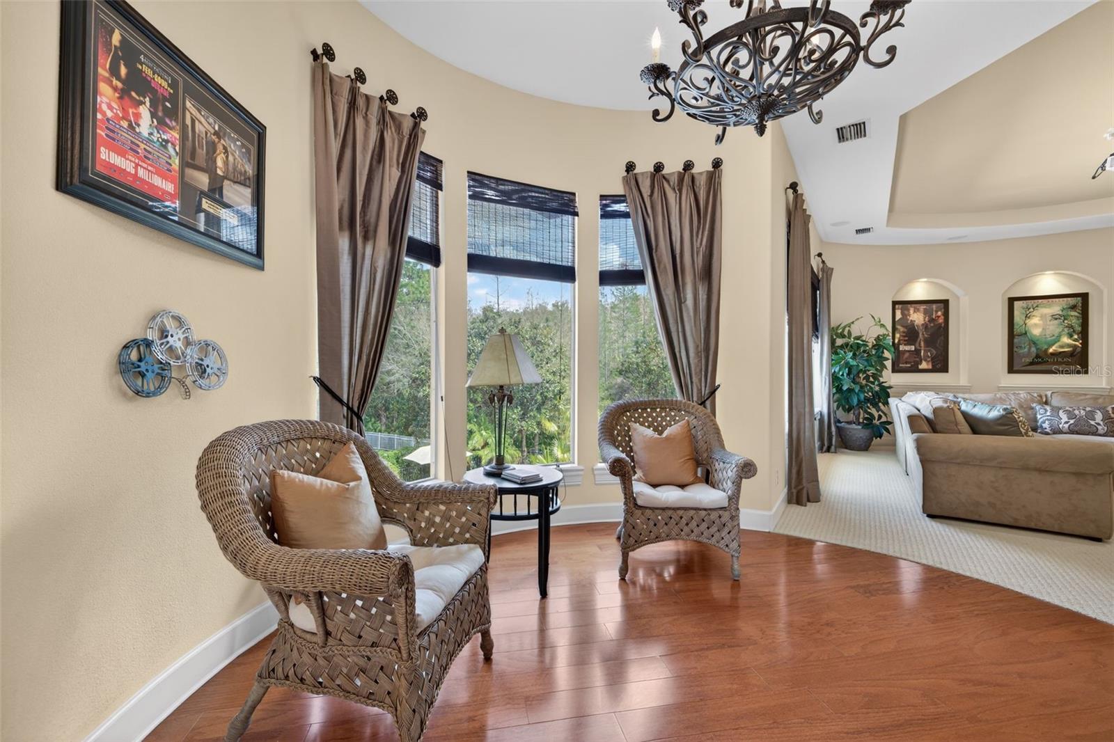 Second level media room with kitchenette