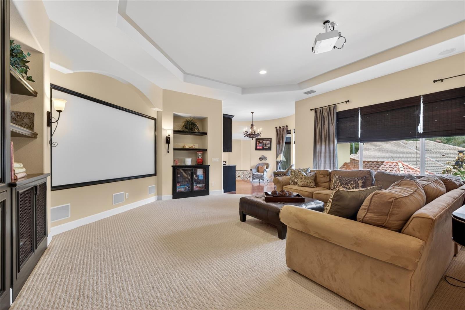 Media room with blackout curtains