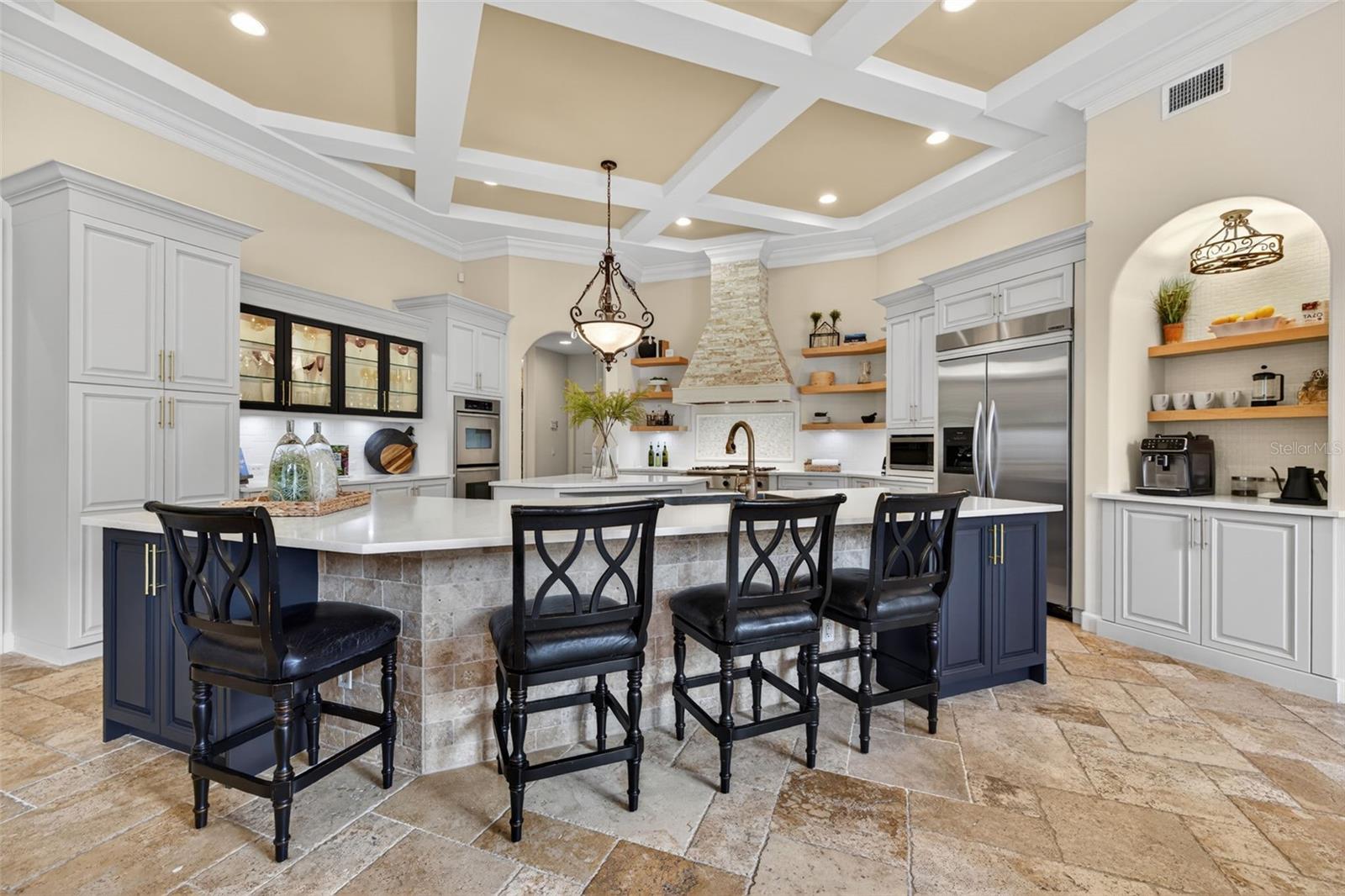 Kitchen with coffered ceilings