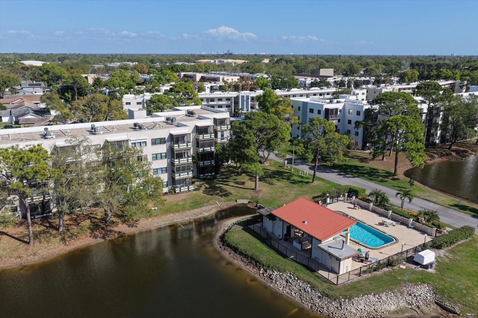 Out your back door is one of the pools and griling area