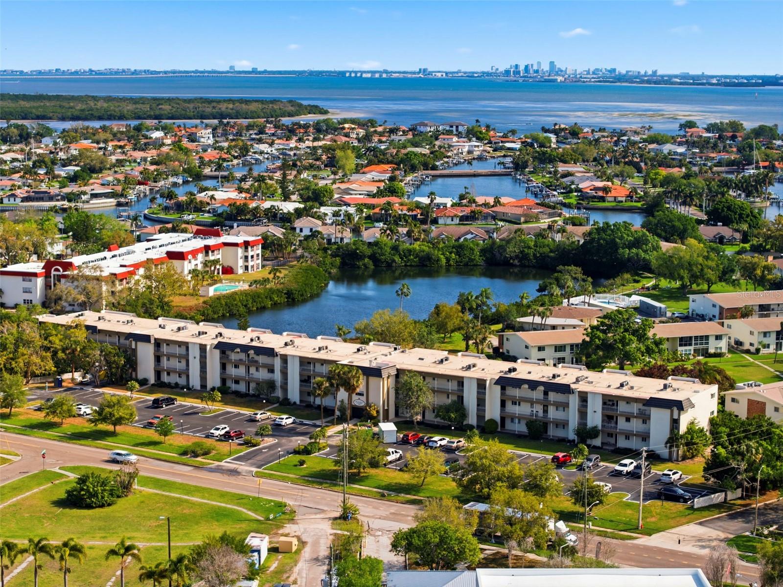 Aerial view of Tampa Bay and lake