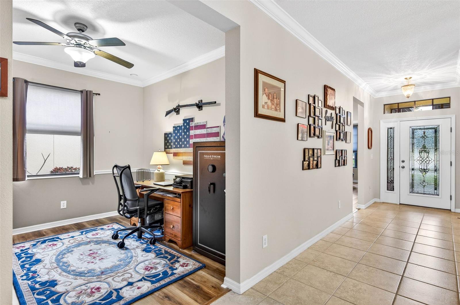 Office and foyer with crown molding