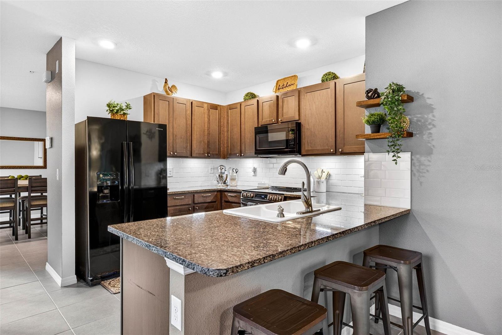 Kitchen bar area seating.