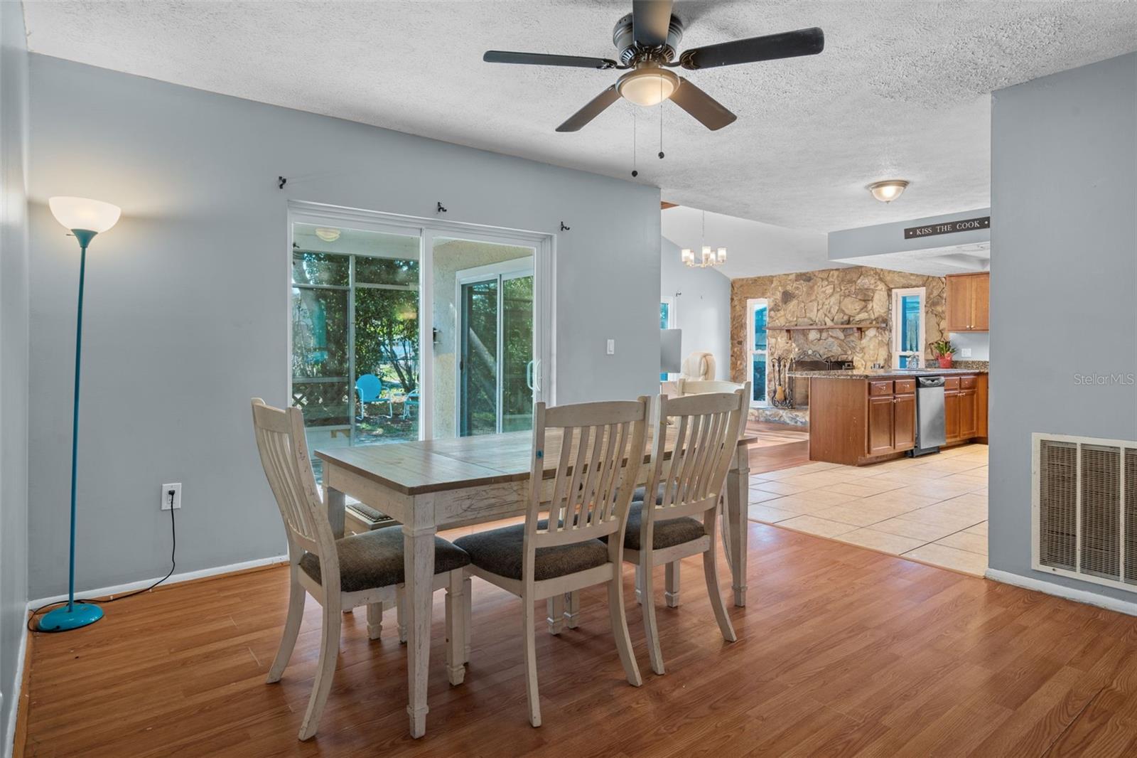 dining area flows into kitchen family room