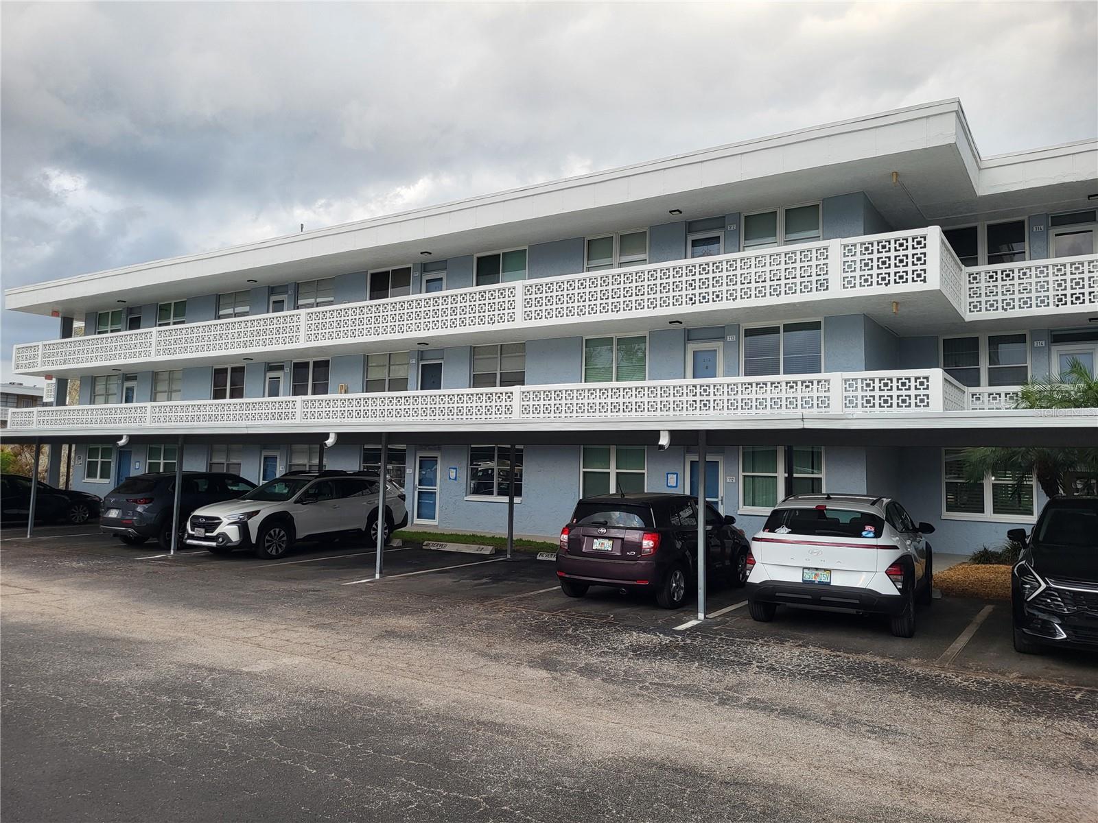 Front building exterior and garage parking