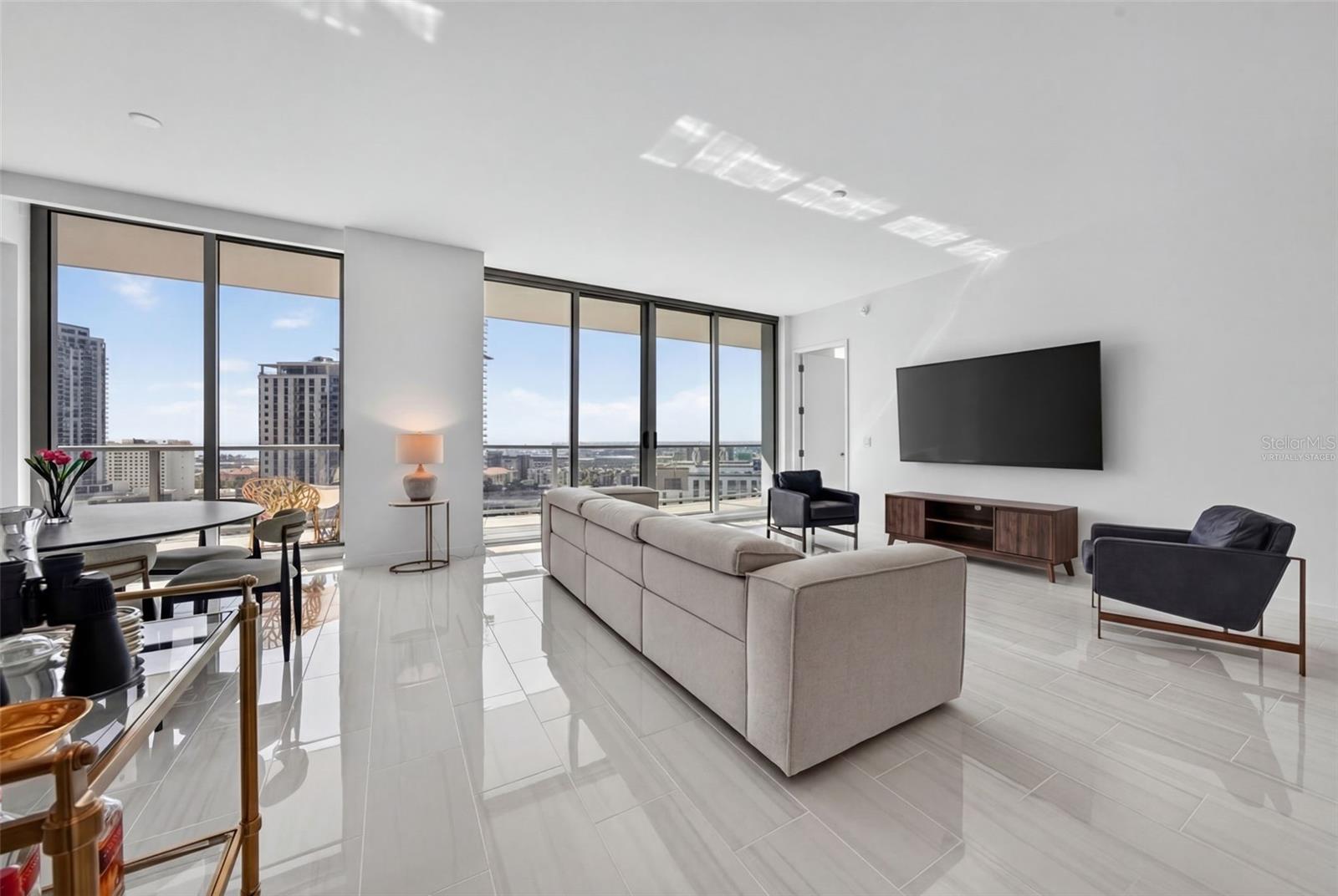 Living Area with Virtually Staged Media Console