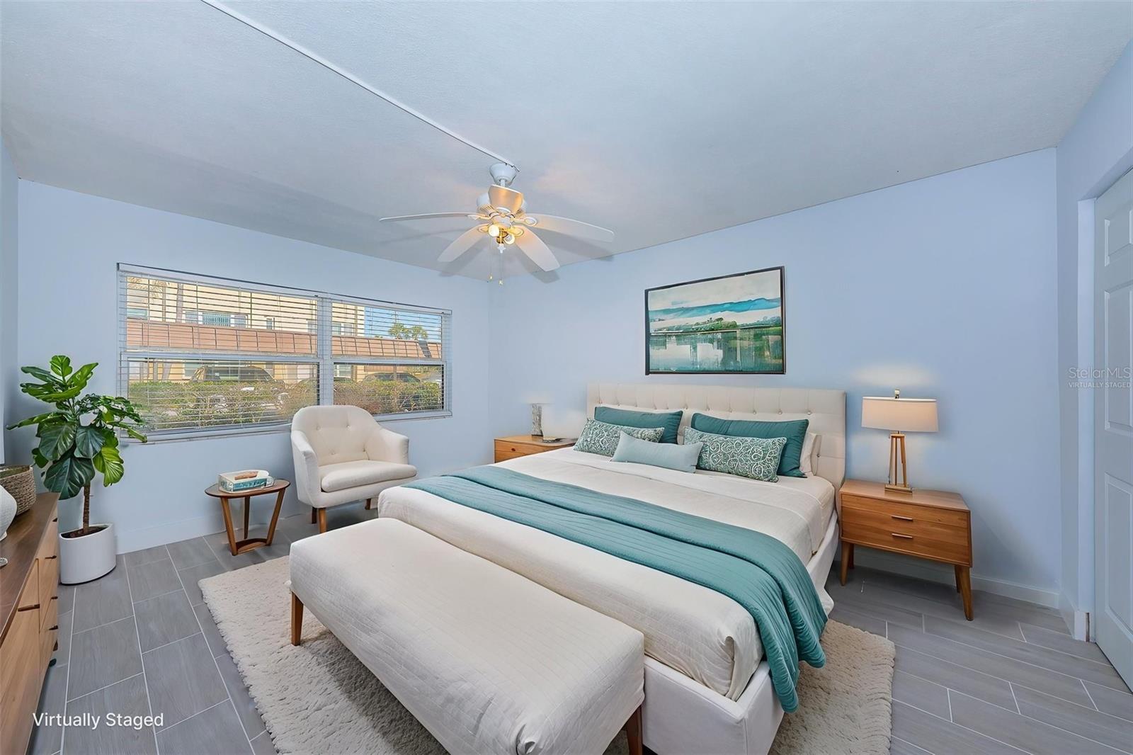 Virtually staged primary bedroom