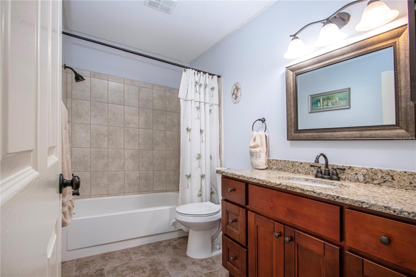 Guest Bathroom, Full size Bathtub w/Shower, Craftsman cabinetry, Granite Counter,