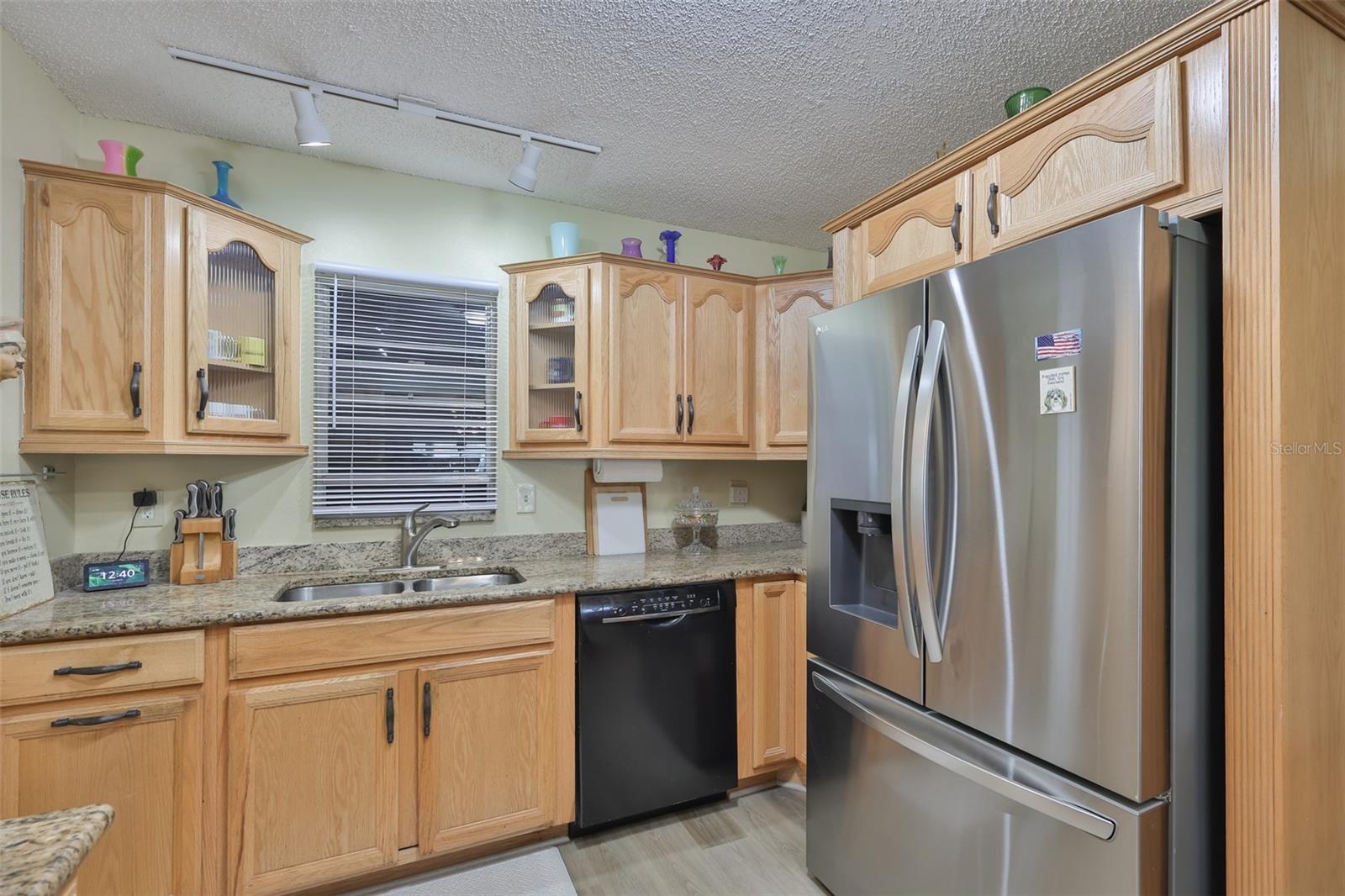 Granite Countertops, Ample Wood Cabinets, SS Fridge, Range & Microwave