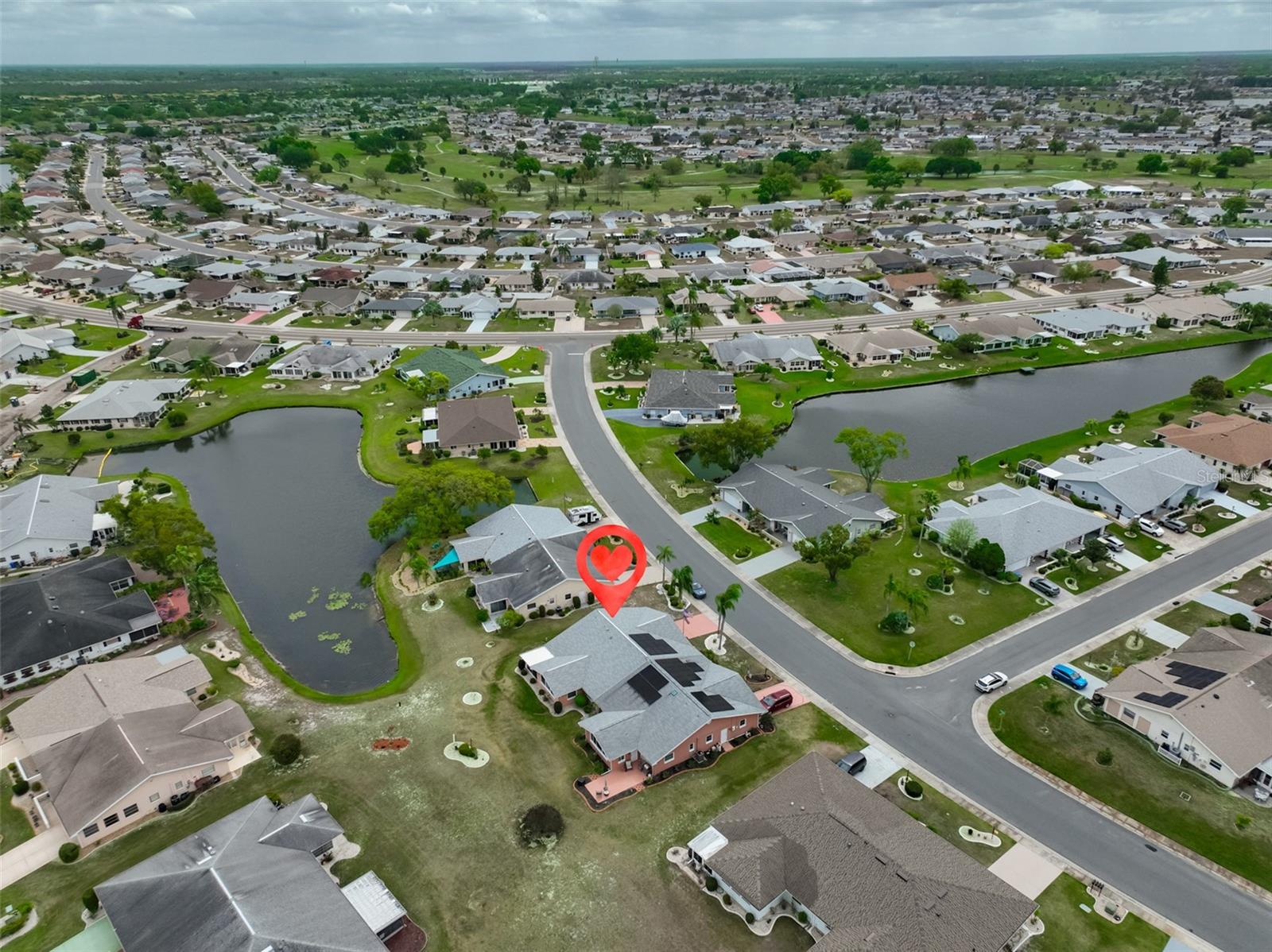 Aerial SCC, Ponds on Both Sides of the Street