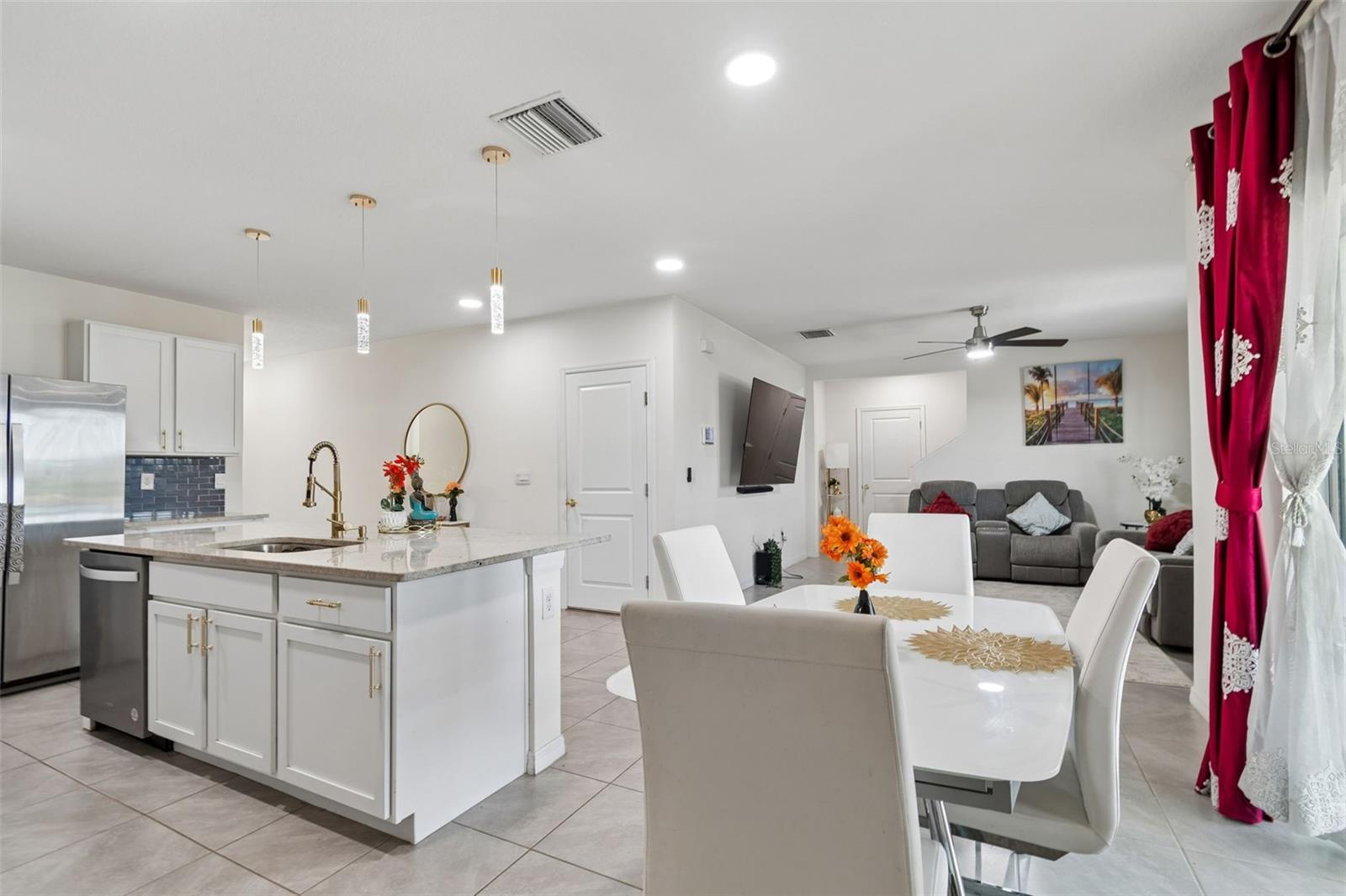 Kitchen, dining and living room combo