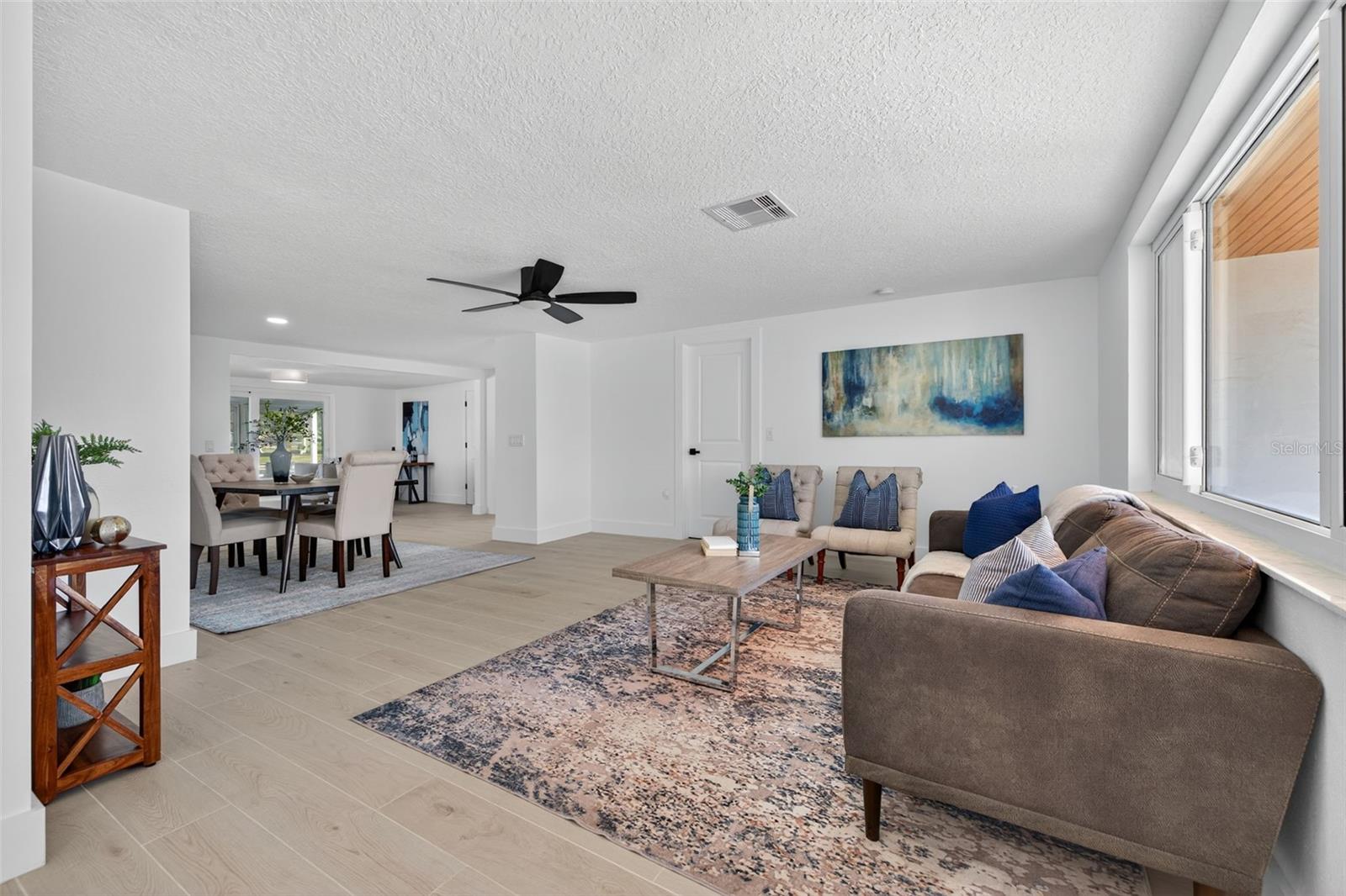 Comfortable living room with coastal finishes