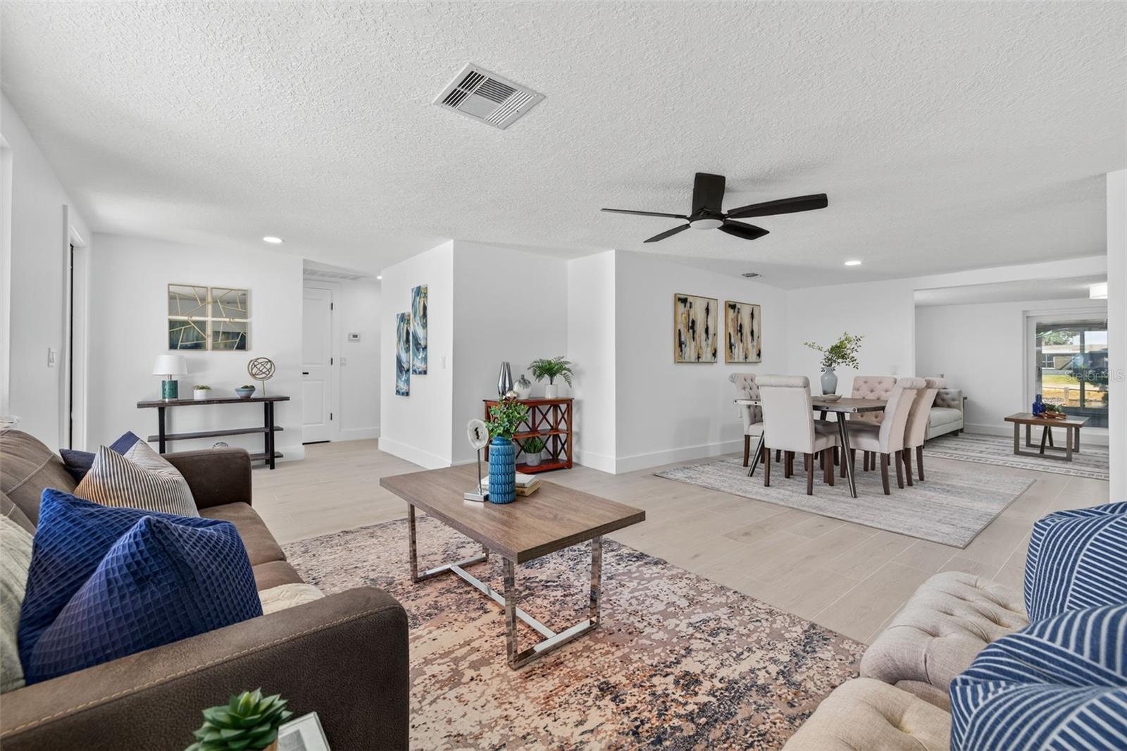 Bright waterfront living area with open layout