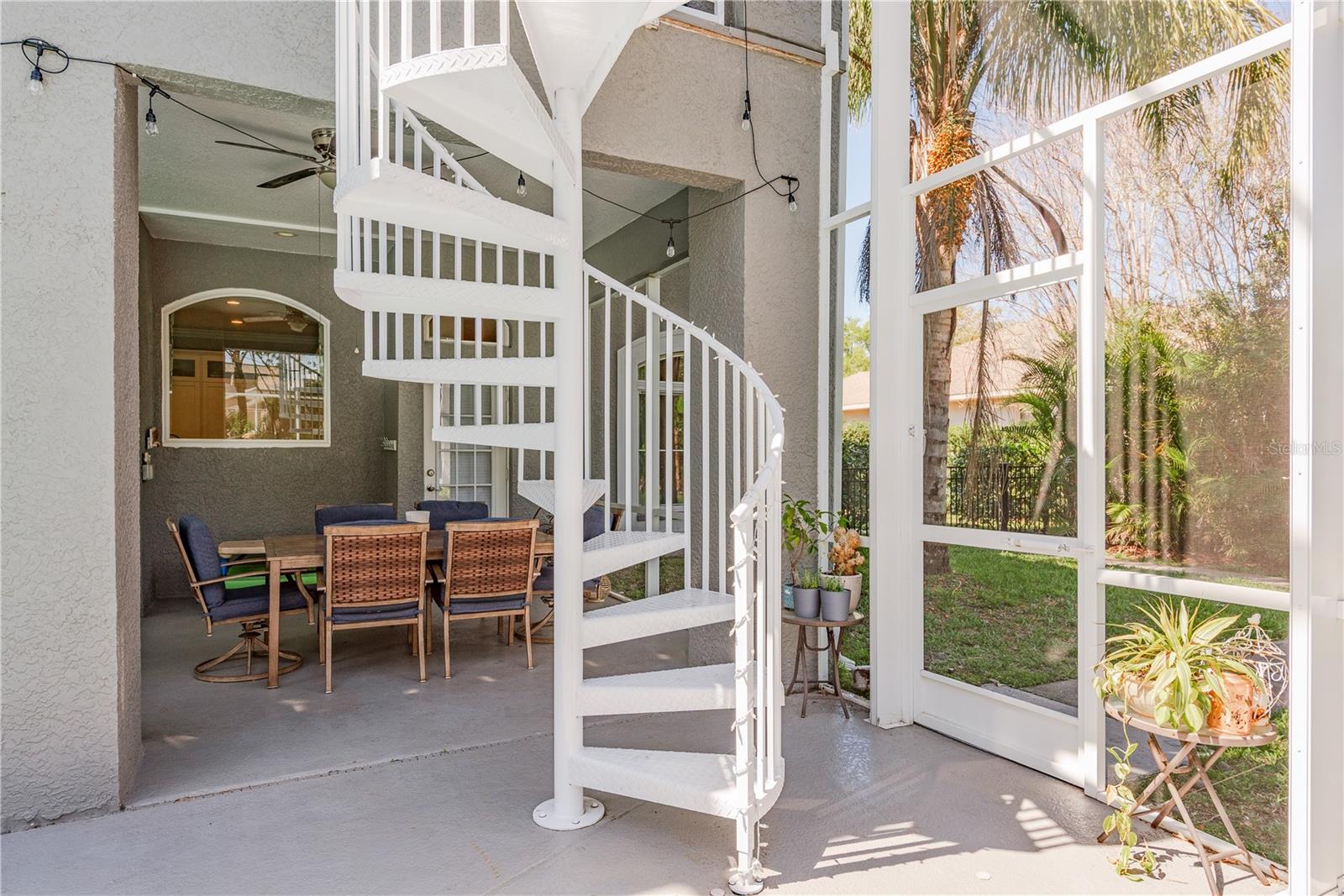 Sprial staircase down to Pool area