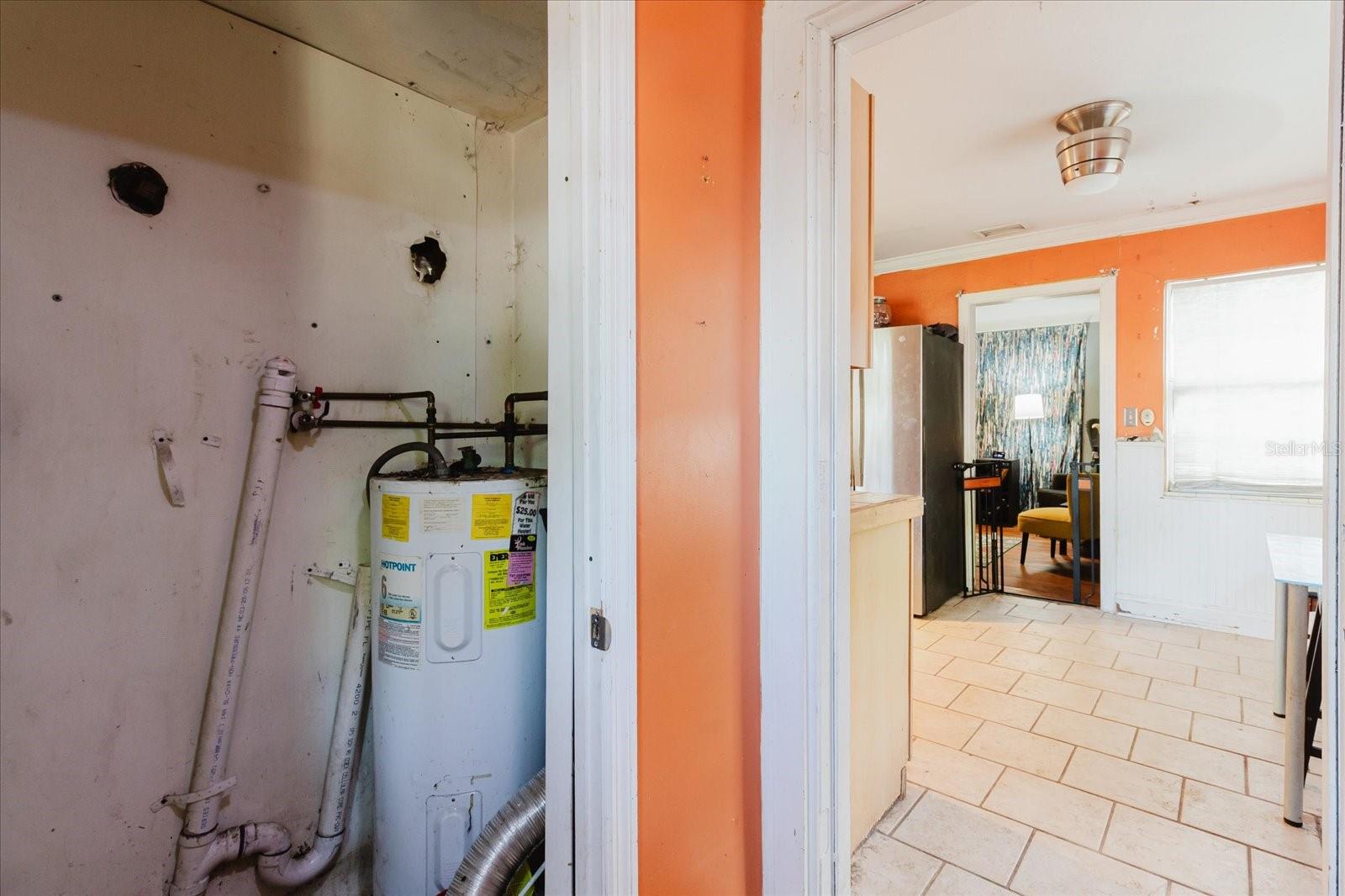 Closet with Washer & Dryer Connection & Hot Water Heater