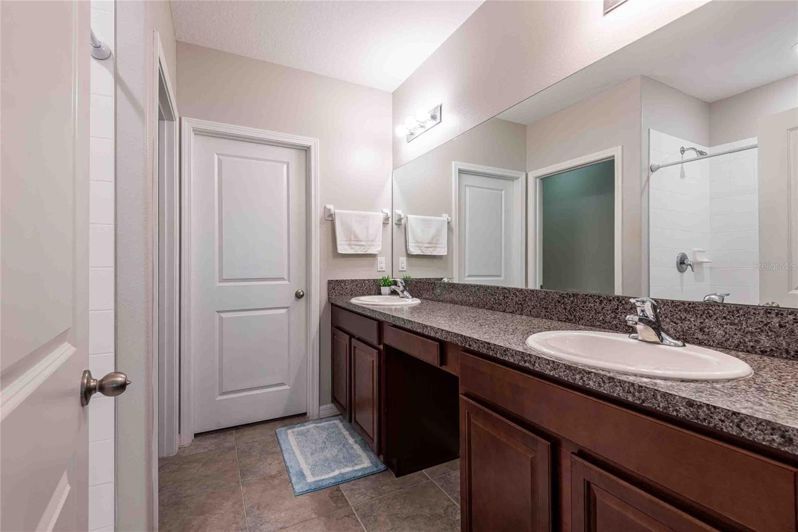 Water closet and shower stall.