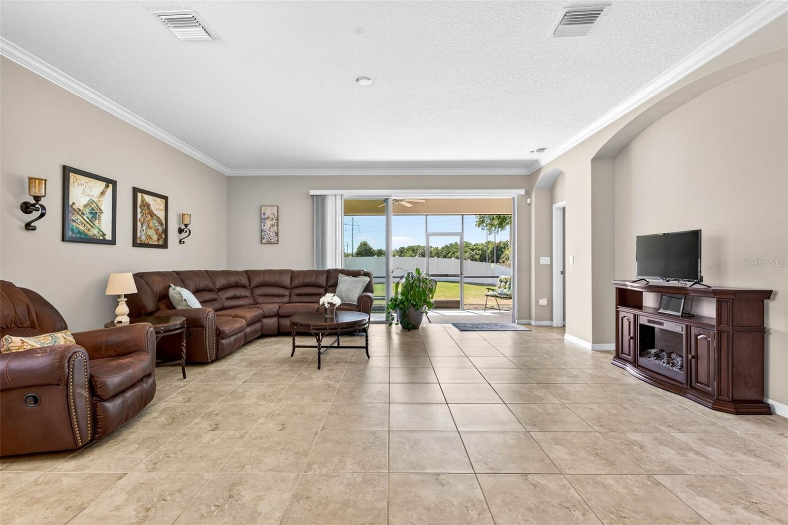 Great room with Crown Molding