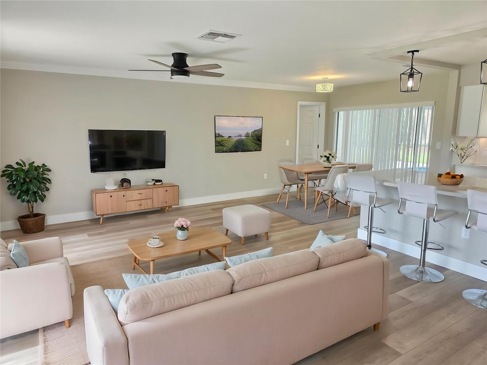 Virtually Staged Living Room and Dining Room