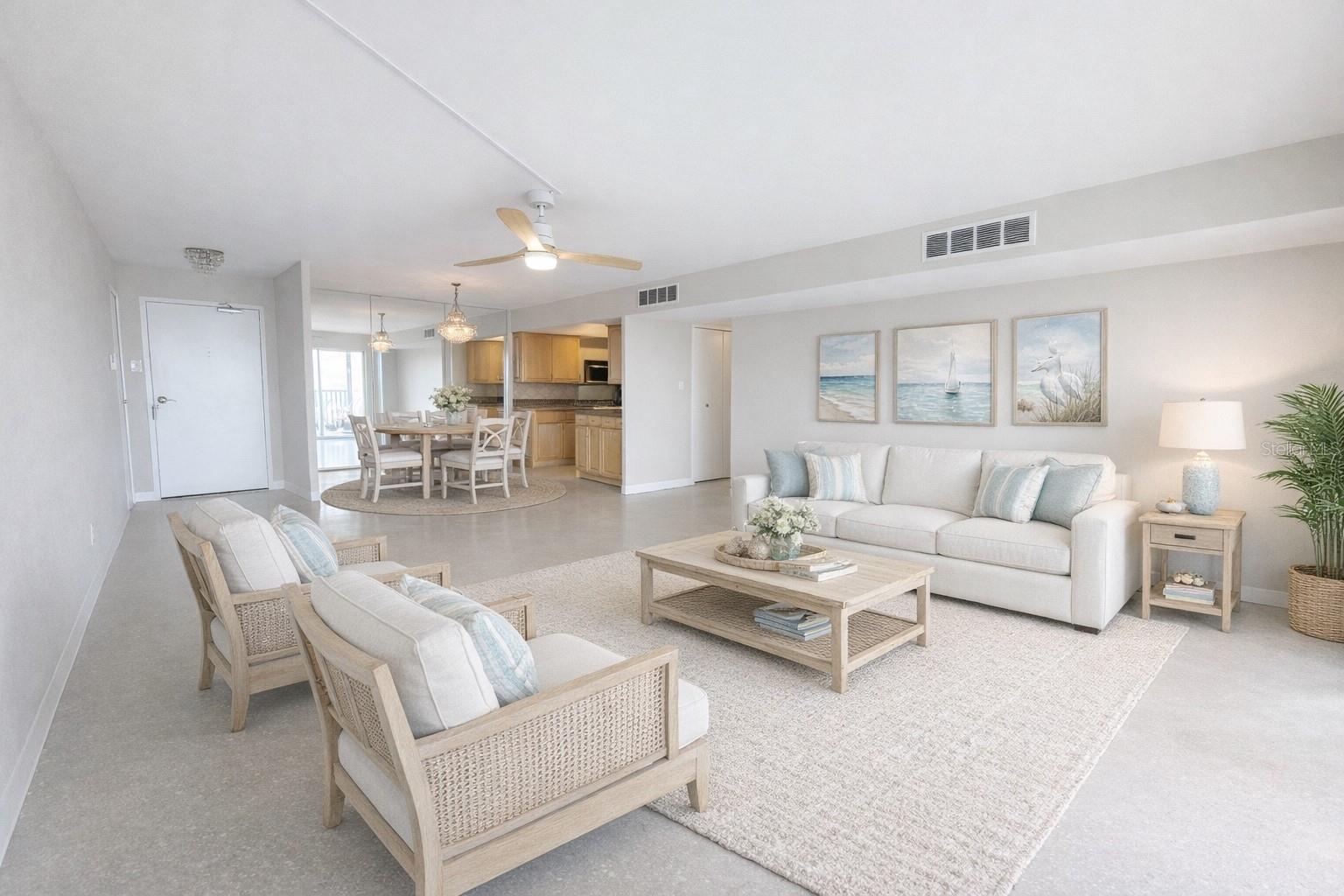 Living area staged to show  possibilities