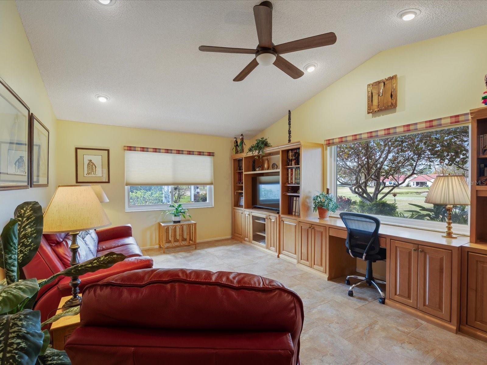 Family room with vaulted ceilings