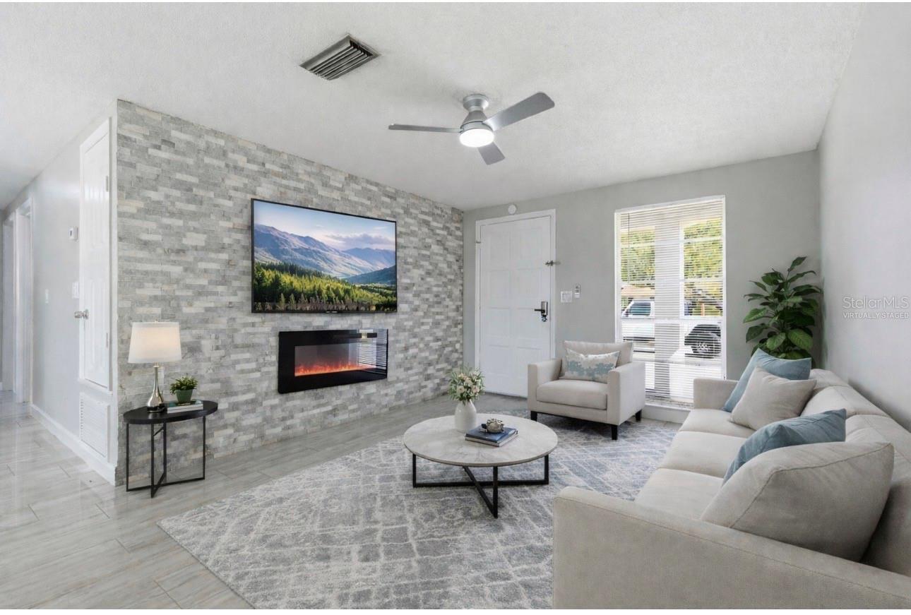 Living room virtually staged.