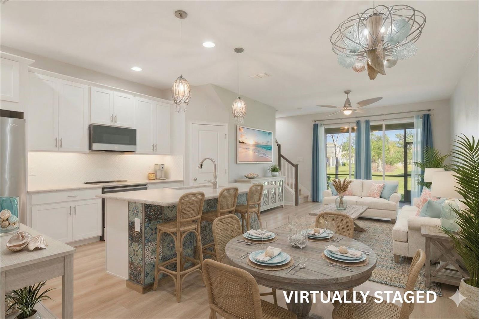 Kitchen, Dining & Living Room- Virtually Staged