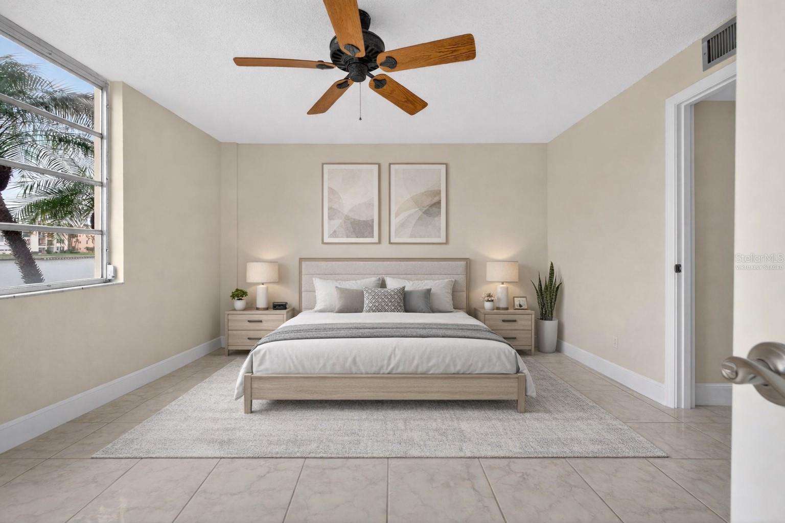 Virtually staged primary bedroom