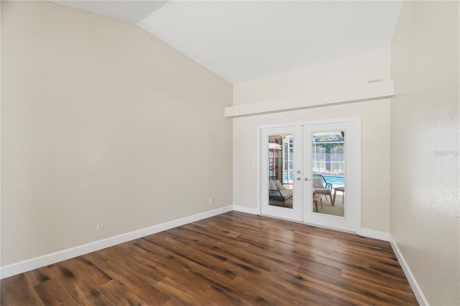 living room French doors to pool