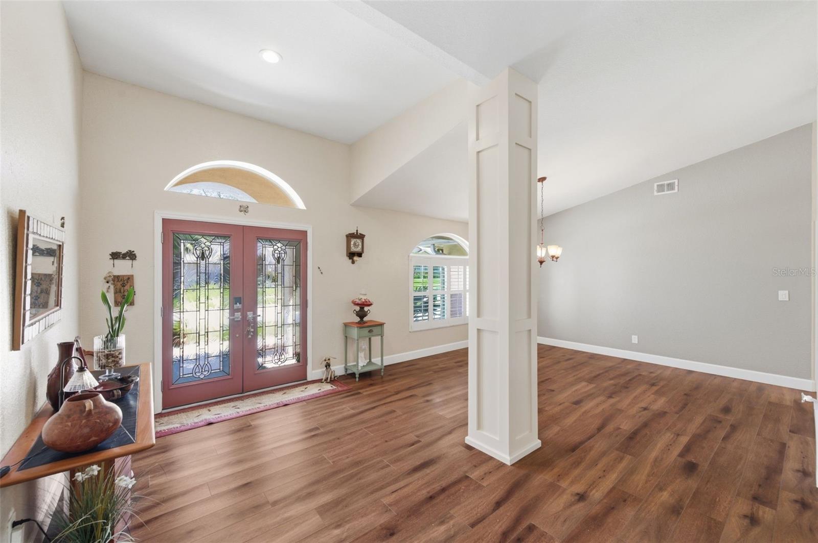view from living room to dining room
