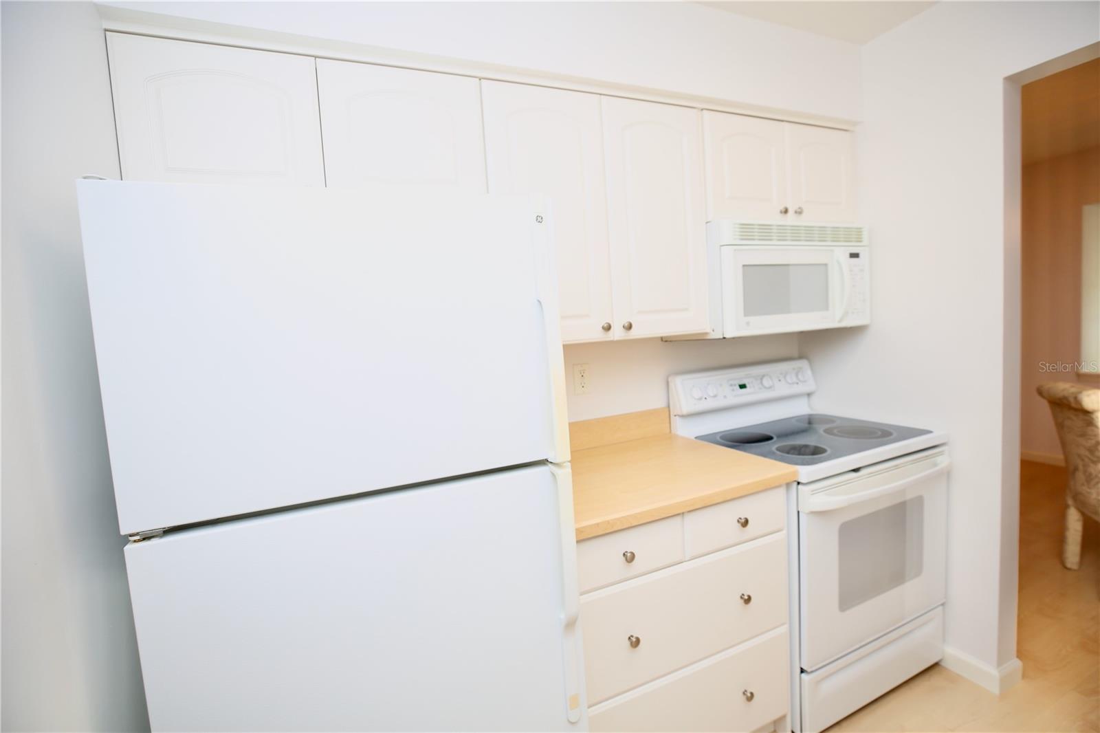 Bright white appliances matching cabinetry