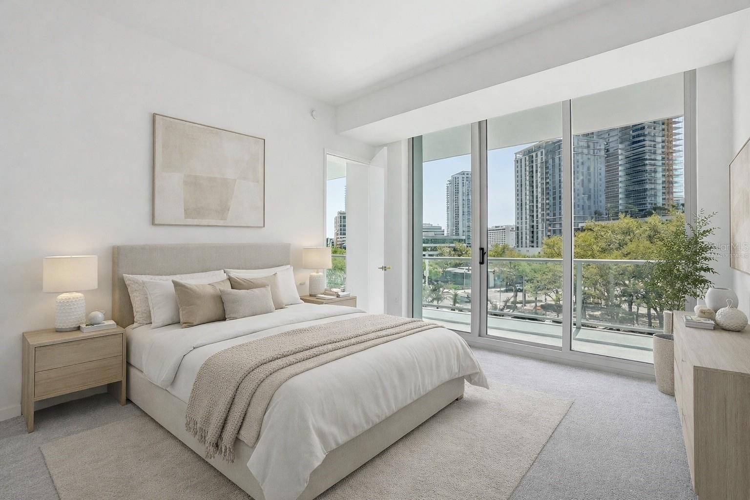 Virtually staged primary bedroom