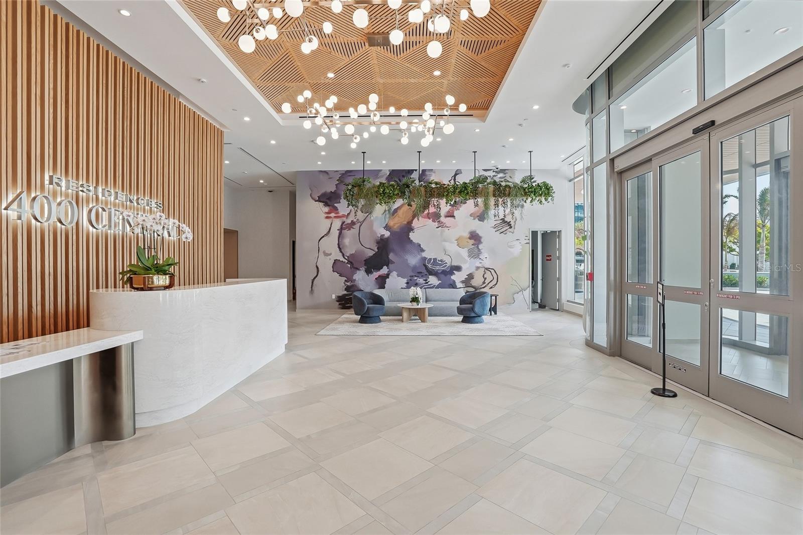Gorgeous interior lobby with 24/7 concierge