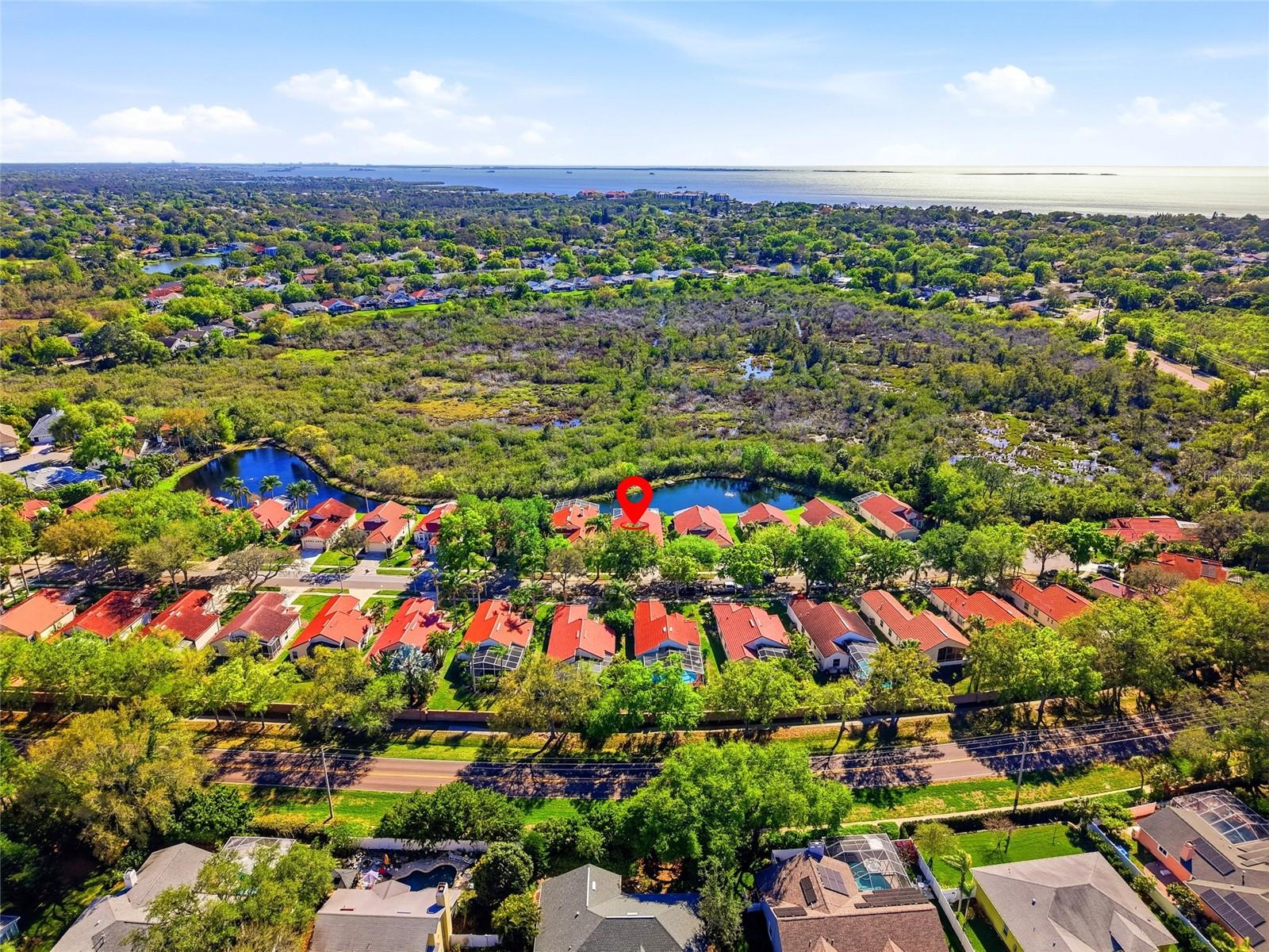 Aerial View with pond and Conservation Area