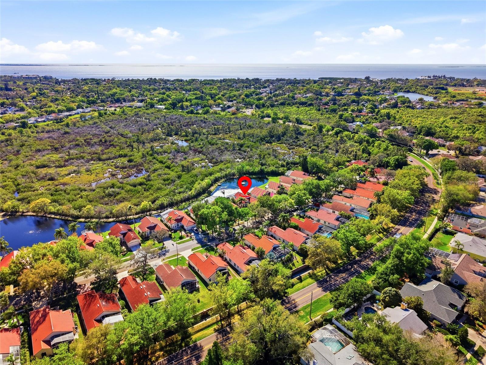 Aerial View with pond and Conservation Area