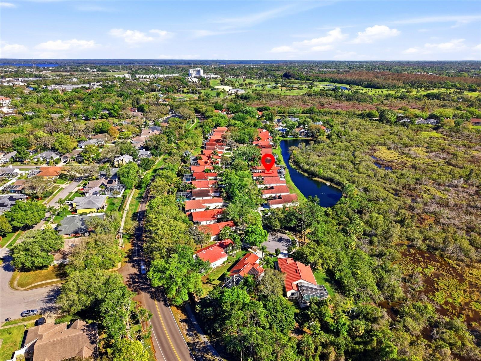 Aerial View with pond and Conservation Area