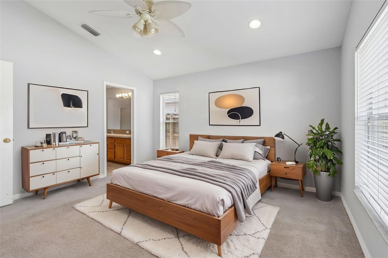 Virtually staged primary bedroom