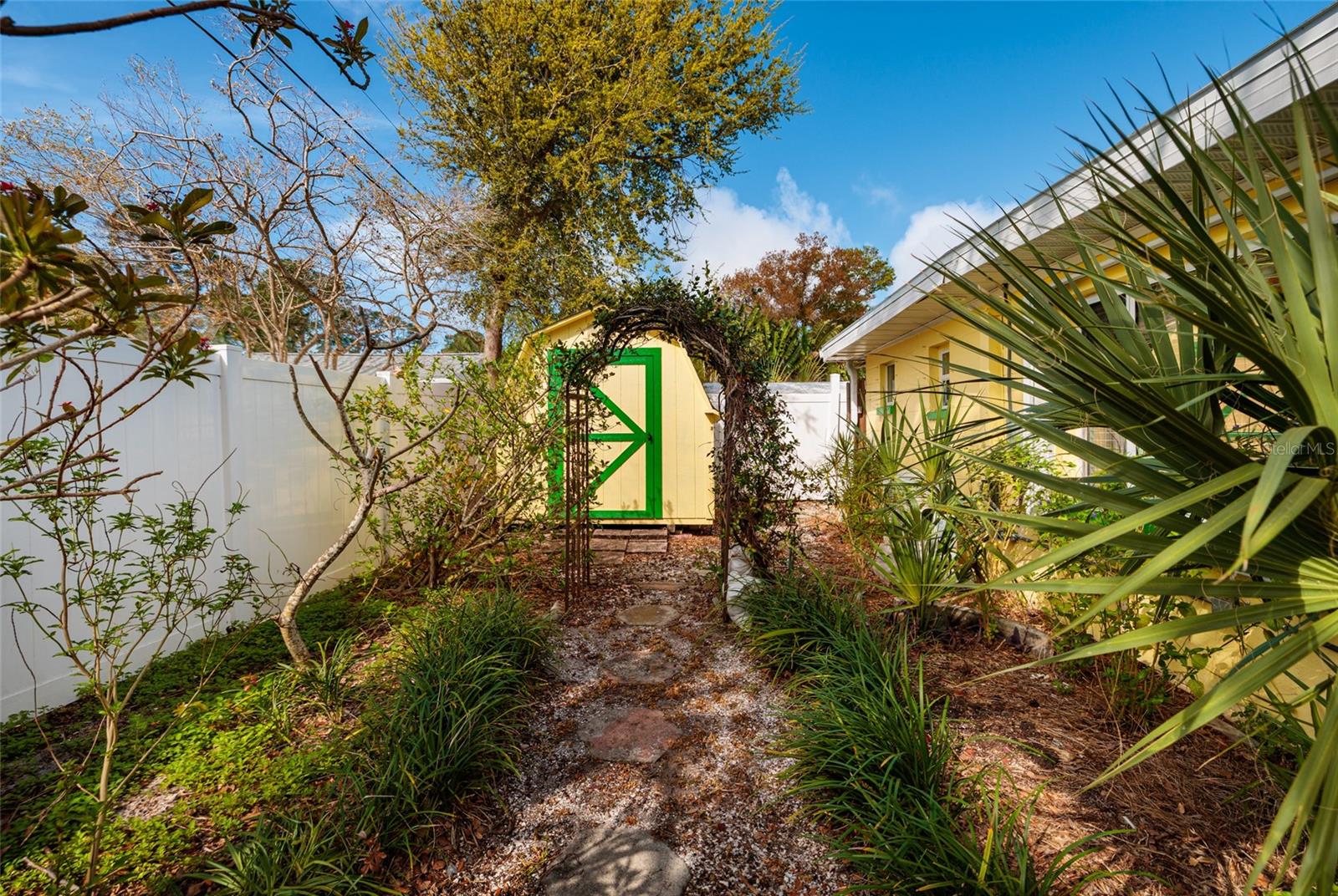 Storage shed, pathways