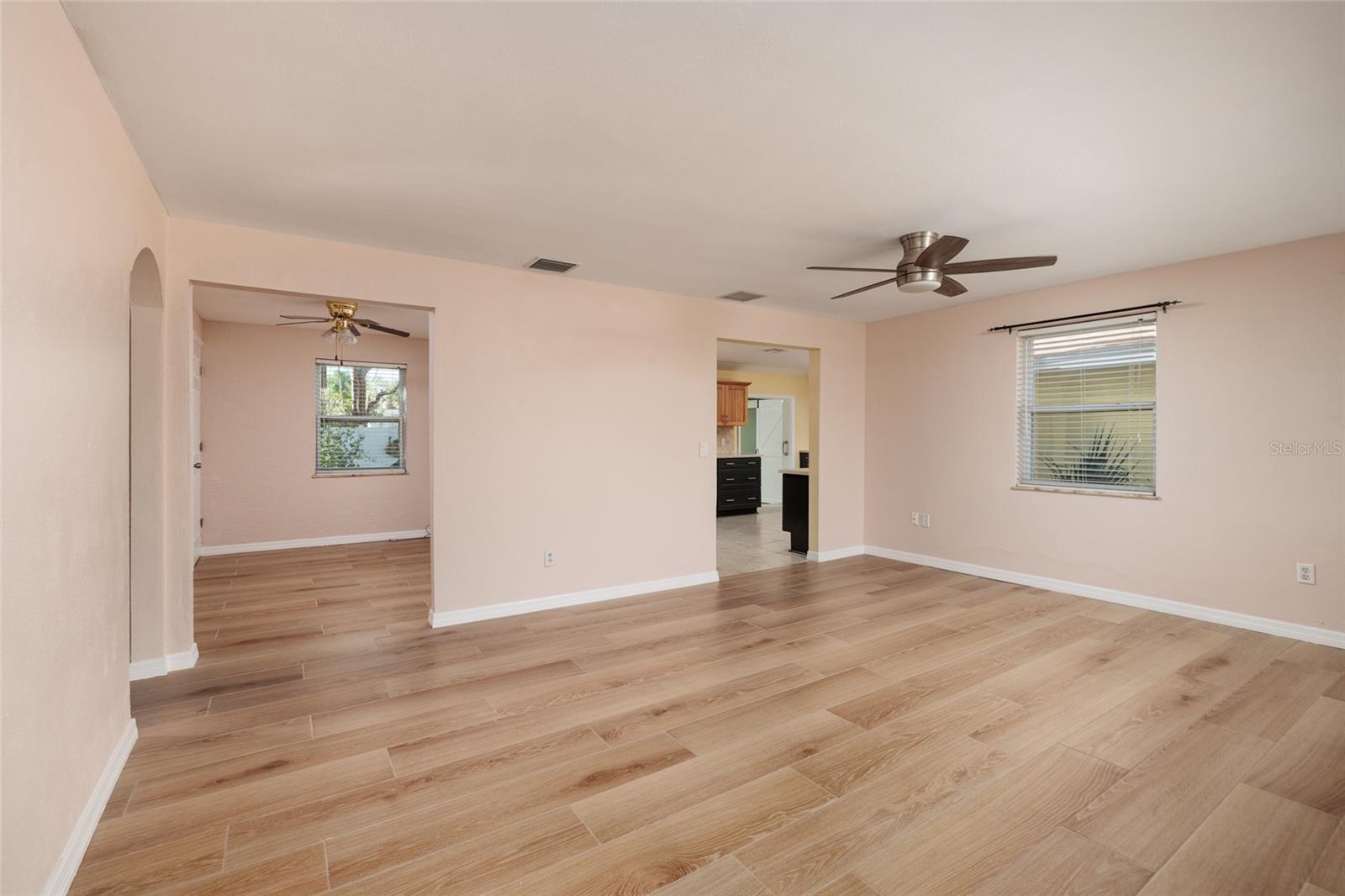 Living room to hall, den, kitchen