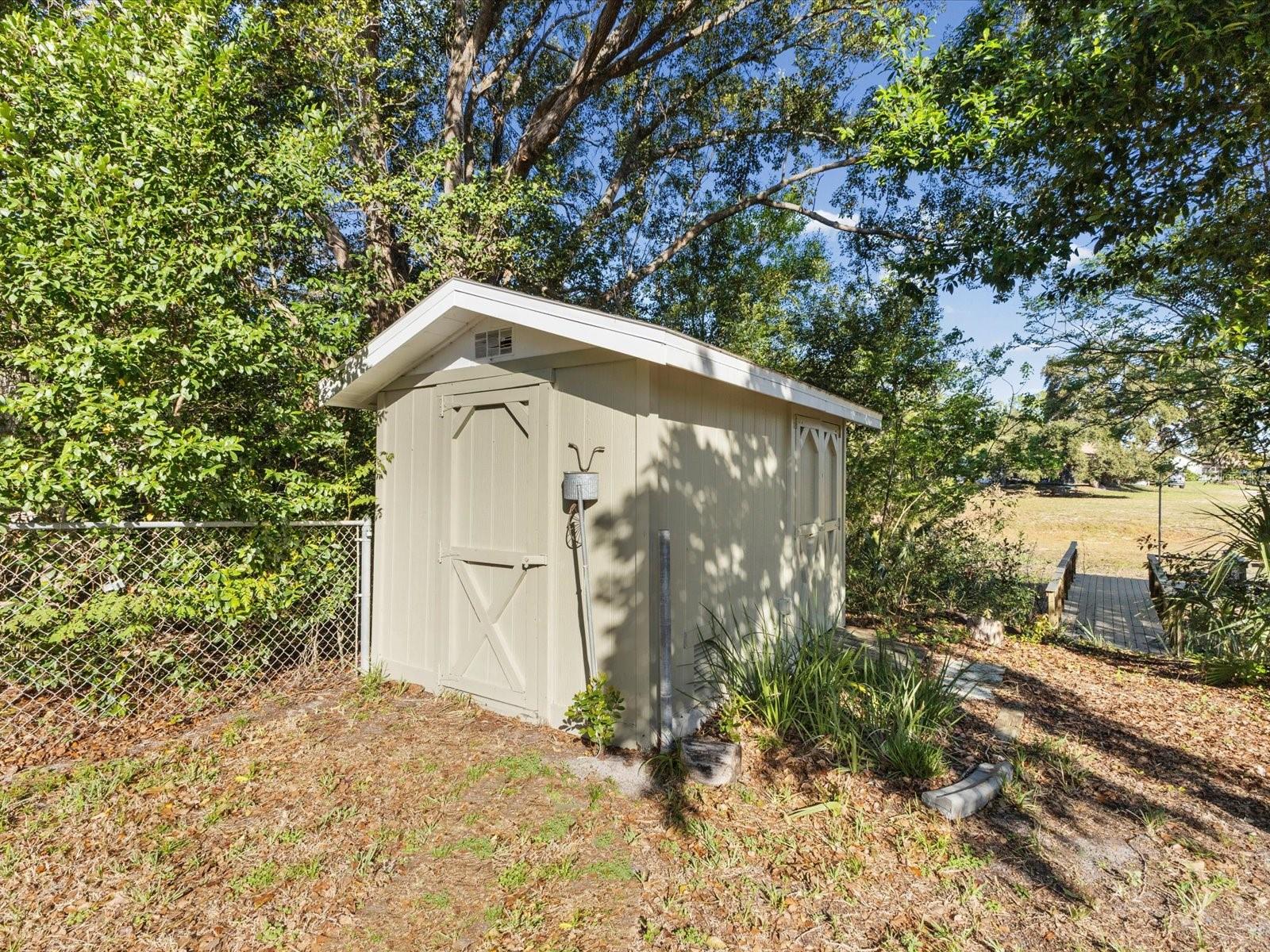 storage shed next to refurbished dock