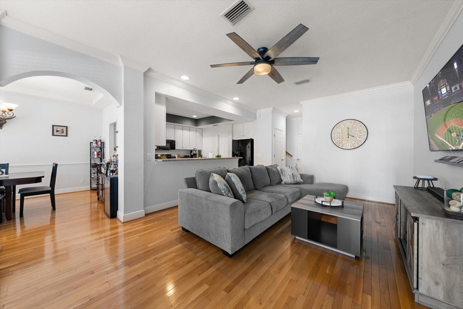 Living room & dining room with hardwood floors