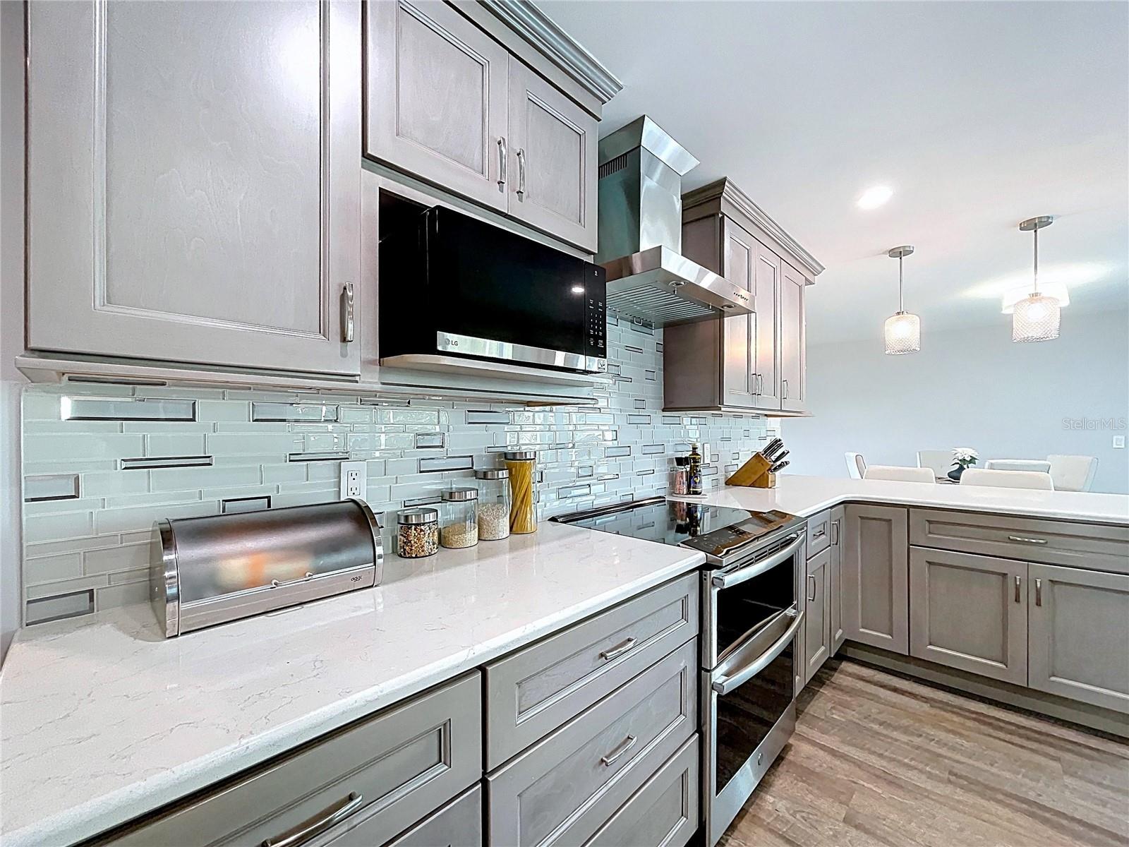 Fully updated kitchen with new lighting.